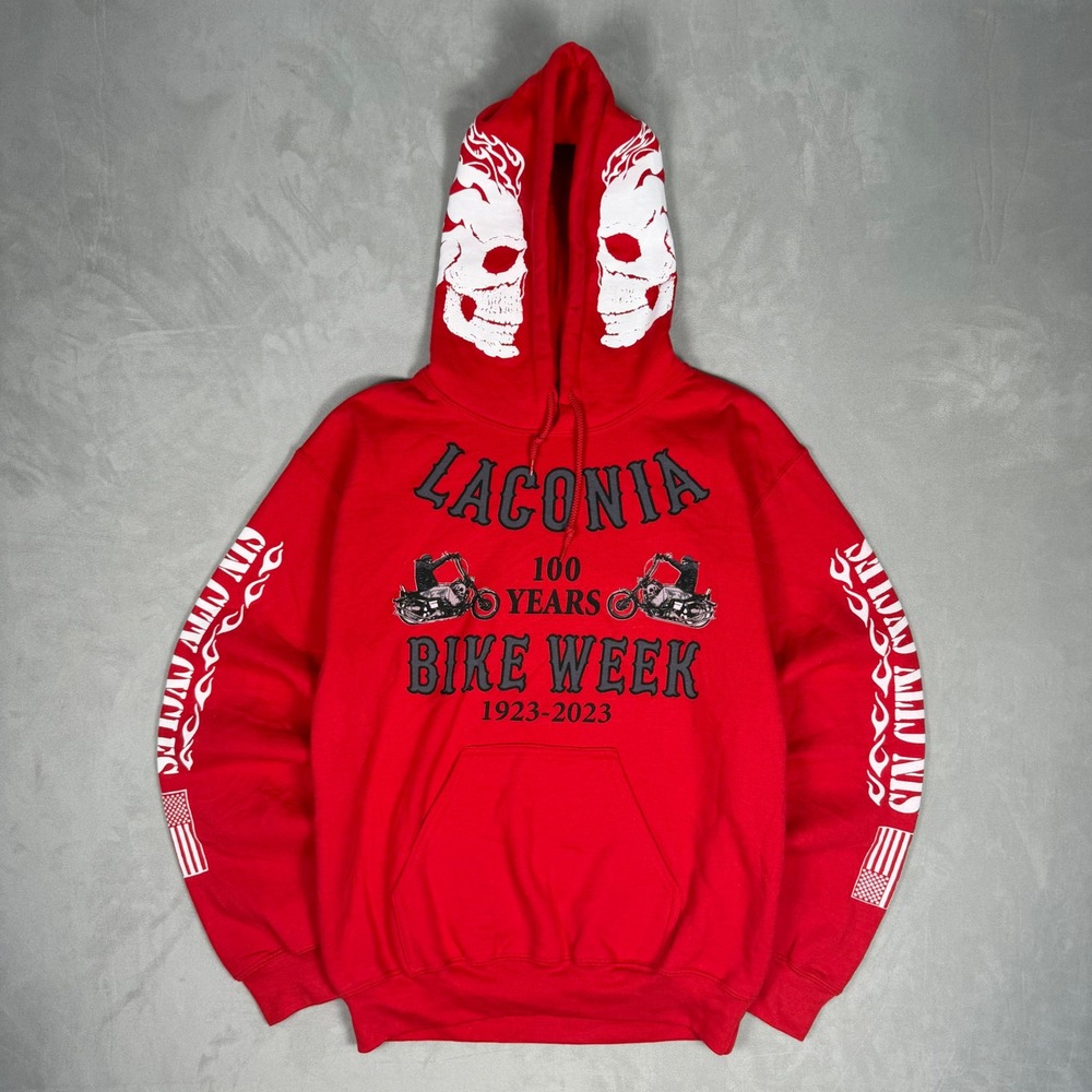 Modern Mens Gildan Laconia Bike Week 100 Years Skull Graphic Hoodie Red Small